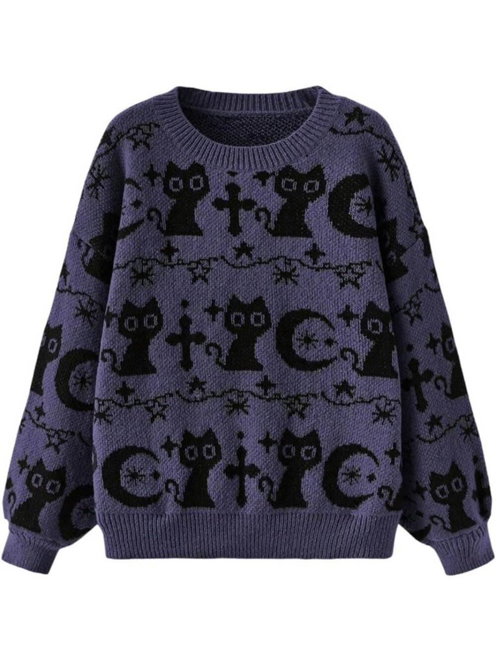 Goth Cartoon Pattern Knit Pullover Sweater for Women - Cozy Casual Top